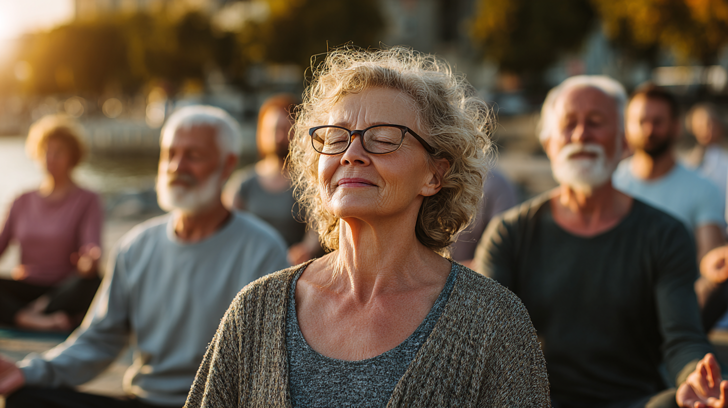 Група хора практикуват йога в природата